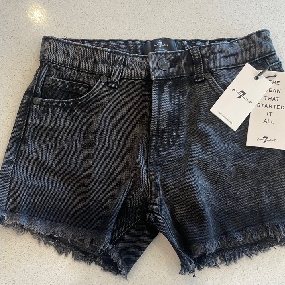 7 For All Mankind Black Frayed Hem Shorts